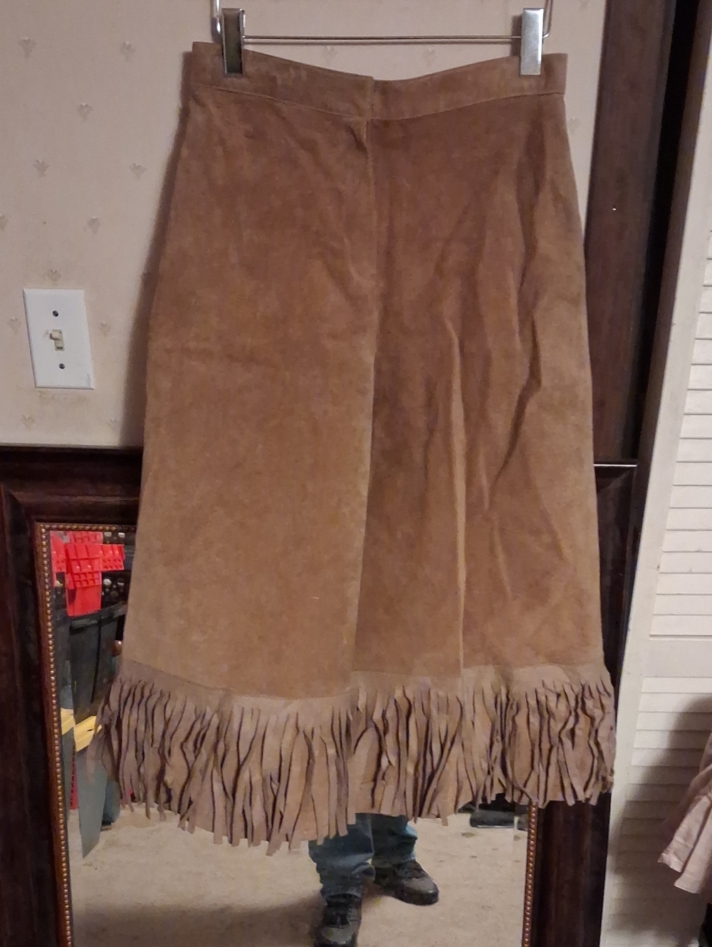 Fringed Suede Maxi Skirt in Light Brown